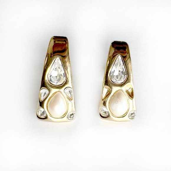 GIVENCHY Crystal & Faux Pearl Clip-On Earrings. Wedding/Estate Earrings - Picture 1 of 10